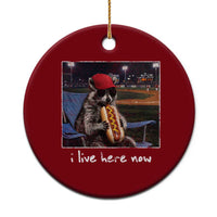 Baseball Raccoon I Live Here Now Ceramic Ornament Funny Trash Panda Eating Hot Dog Ballfield