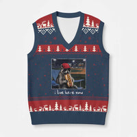 Baseball Raccoon I Live Here Now V-Neck Knit Sweater Vest Funny Trash Panda Eating Hot Dog Ballfield