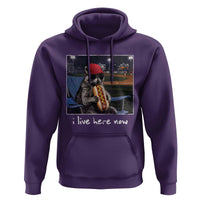 Baseball Raccoon I Live Here Now Hoodie Funny Trash Panda Eating Hot Dog Ballfield