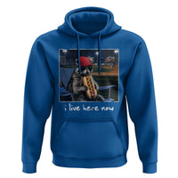 Baseball Raccoon I Live Here Now Hoodie Funny Trash Panda Eating Hot Dog Ballfield