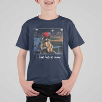 Baseball Raccoon I Live Here Now T Shirt For Kid Funny Trash Panda Eating Hot Dog Ballfield