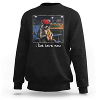 Baseball Raccoon I Live Here Now Sweatshirt Funny Trash Panda Eating Hot Dog Ballfield