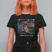 Baseball Raccoon I Live Here Now T Shirt For Women Funny Trash Panda Eating Hot Dog Ballfield