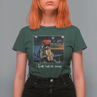 Baseball Raccoon I Live Here Now T Shirt For Women Funny Trash Panda Eating Hot Dog Ballfield