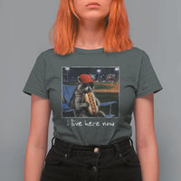 Baseball Raccoon I Live Here Now T Shirt For Women Funny Trash Panda Eating Hot Dog Ballfield