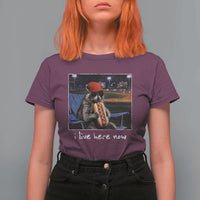 Baseball Raccoon I Live Here Now T Shirt For Women Funny Trash Panda Eating Hot Dog Ballfield