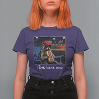 Baseball Raccoon I Live Here Now T Shirt For Women Funny Trash Panda Eating Hot Dog Ballfield