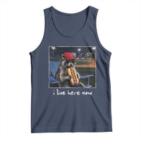 Baseball Raccoon I Live Here Now Tank Top Funny Trash Panda Eating Hot Dog Ballfield