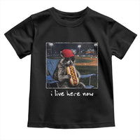 Baseball Raccoon I Live Here Now Toddler T Shirt Funny Trash Panda Eating Hot Dog Ballfield