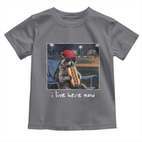 Baseball Raccoon I Live Here Now Toddler T Shirt Funny Trash Panda Eating Hot Dog Ballfield