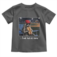Baseball Raccoon I Live Here Now Toddler T Shirt Funny Trash Panda Eating Hot Dog Ballfield