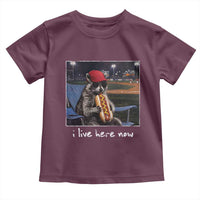 Baseball Raccoon I Live Here Now Toddler T Shirt Funny Trash Panda Eating Hot Dog Ballfield