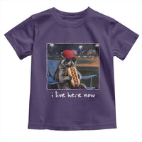 Baseball Raccoon I Live Here Now Toddler T Shirt Funny Trash Panda Eating Hot Dog Ballfield