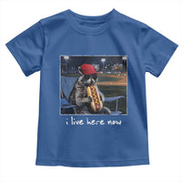 Baseball Raccoon I Live Here Now Toddler T Shirt Funny Trash Panda Eating Hot Dog Ballfield