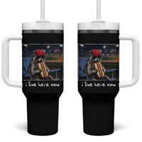 Baseball Raccoon I Live Here Now Tumbler With Handle Funny Trash Panda Eating Hot Dog Ballfield