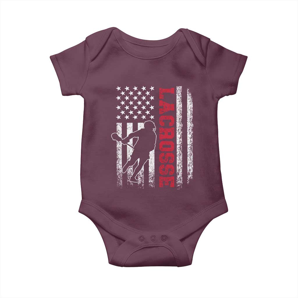 Lacrosse American Flag Lax Men 4th of July Baby Onesie