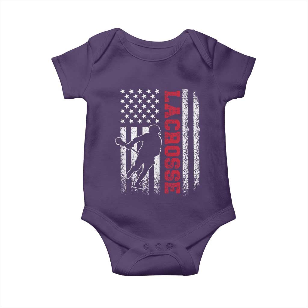 Lacrosse American Flag Lax Men 4th of July Baby Onesie