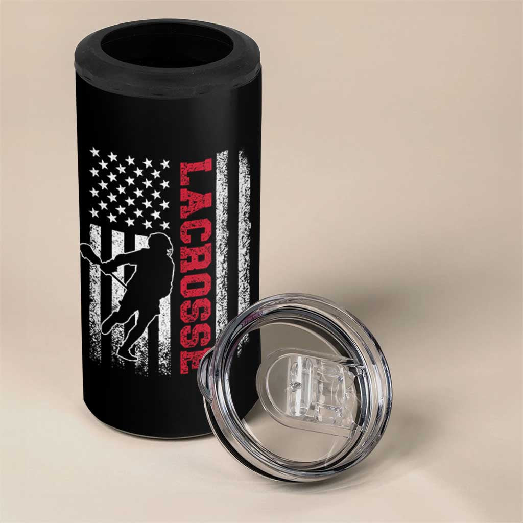 Lacrosse American Flag Lax Men 4th of July 4 in 1 Can Cooler Tumbler