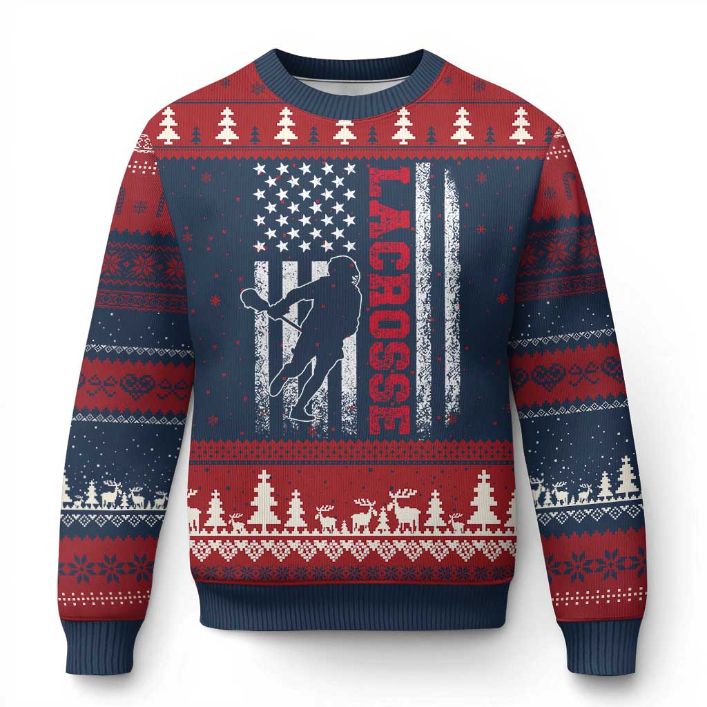 Lacrosse American Flag Lax Men 4th of July Ugly Christmas Sweater