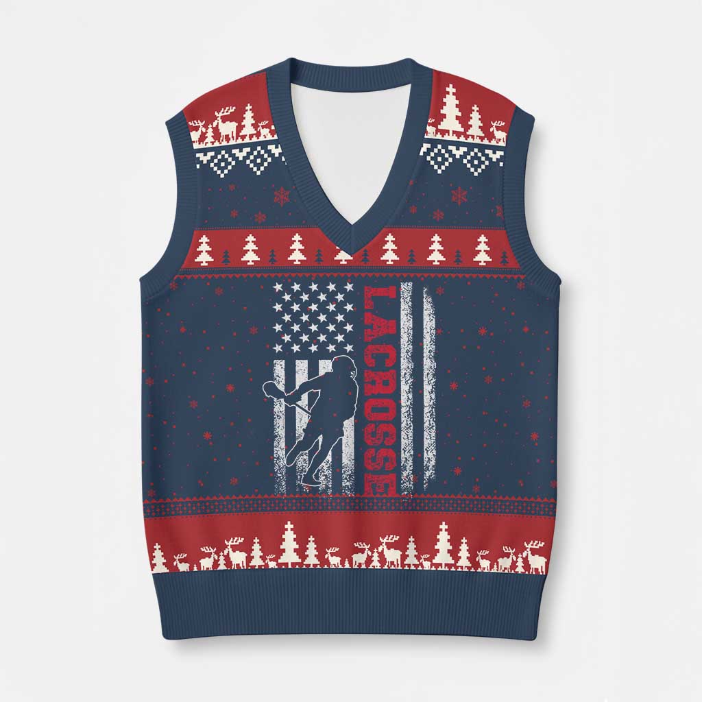 Lacrosse American Flag Lax Men 4th of July V-Neck Knit Sweater Vest