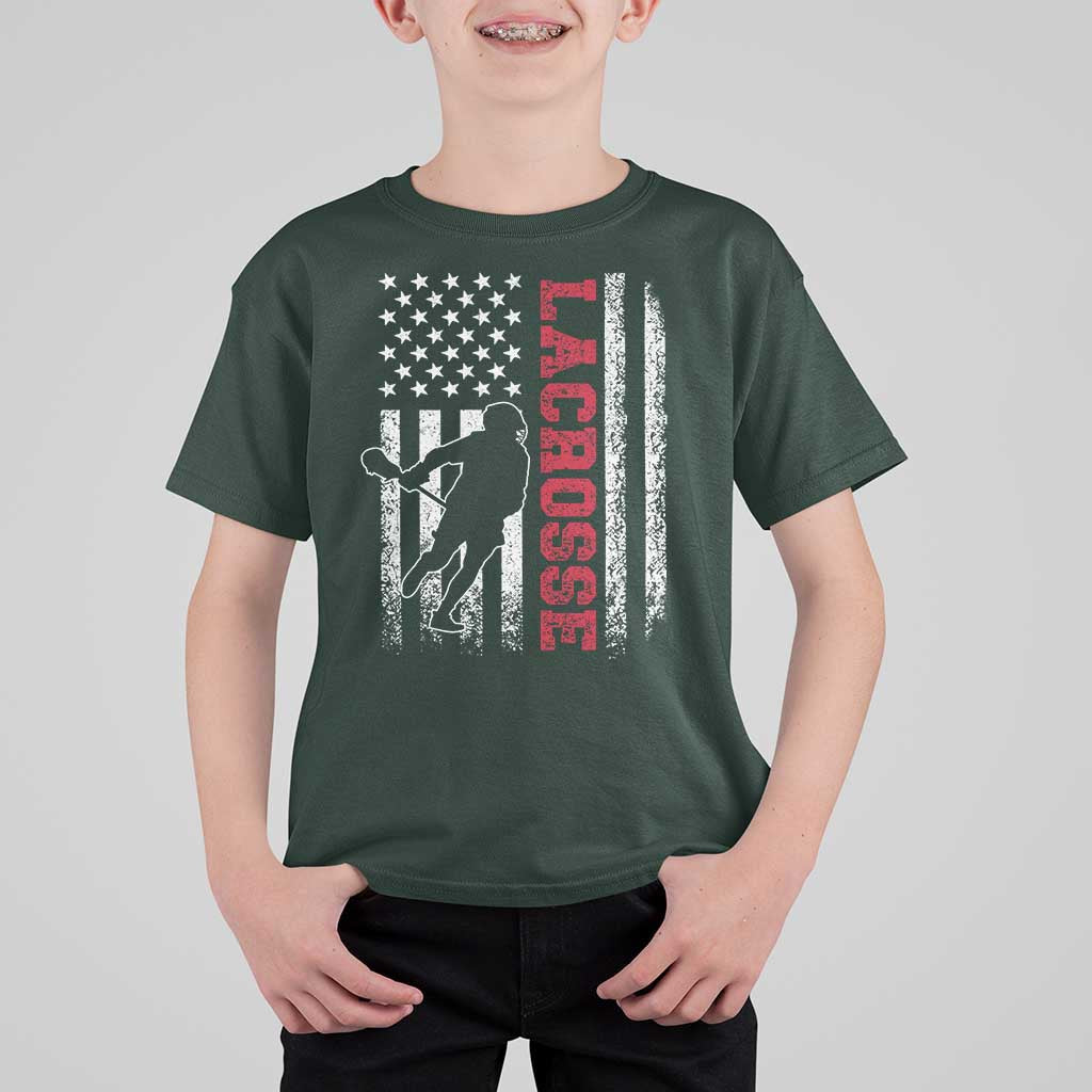 Lacrosse American Flag Lax Men 4th of July T Shirt For Kid