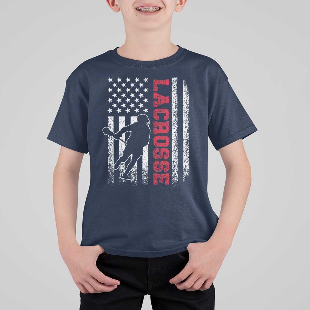Lacrosse American Flag Lax Men 4th of July T Shirt For Kid