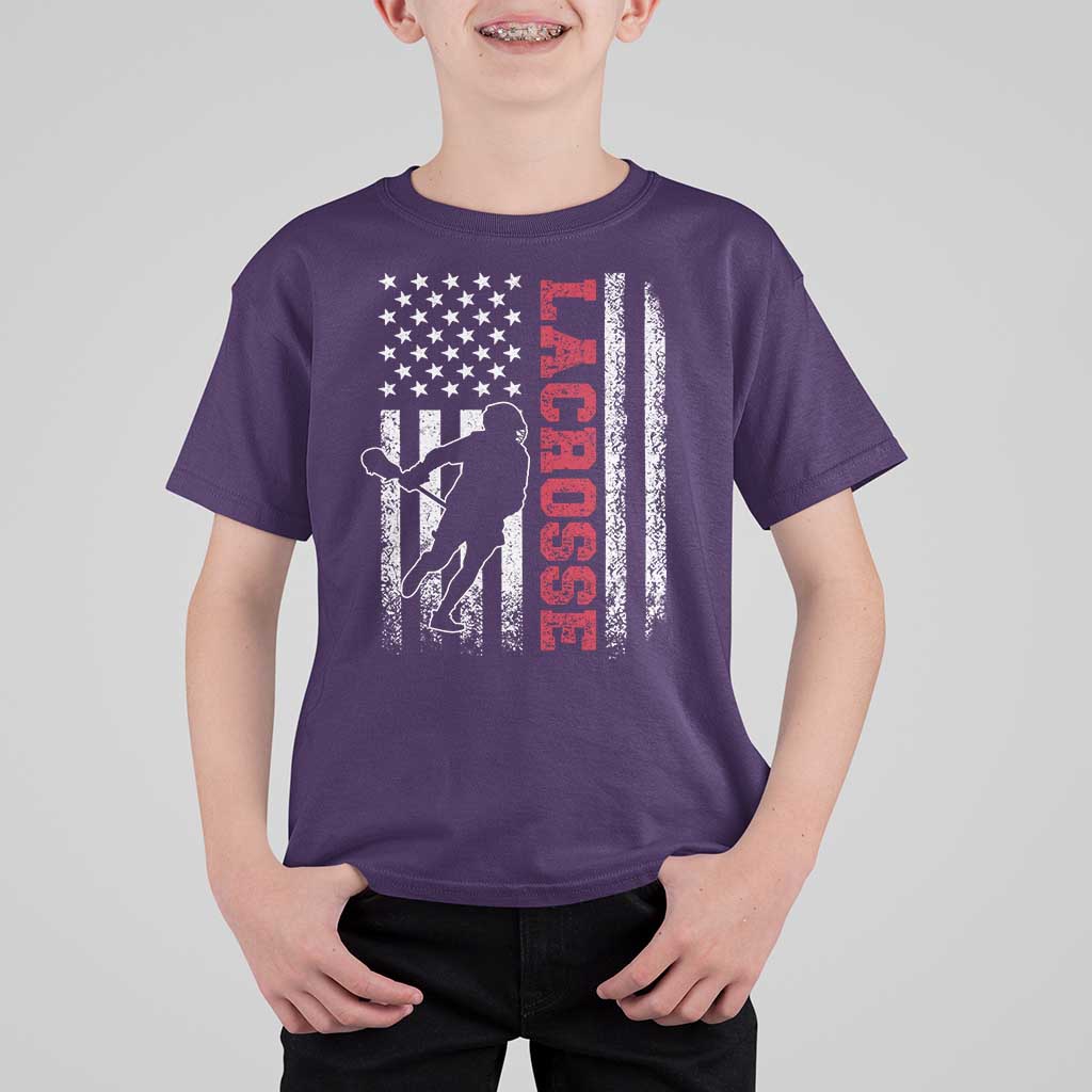 Lacrosse American Flag Lax Men 4th of July T Shirt For Kid