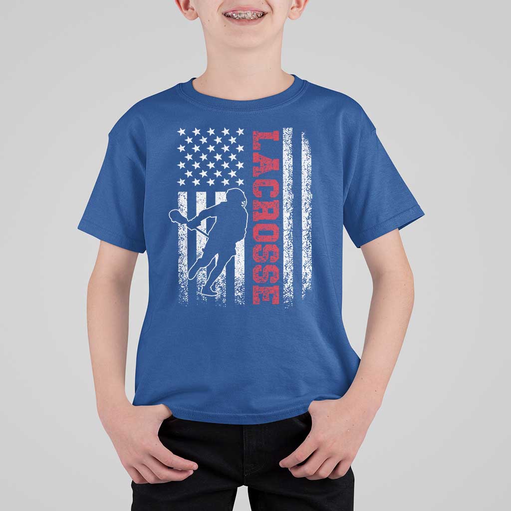Lacrosse American Flag Lax Men 4th of July T Shirt For Kid