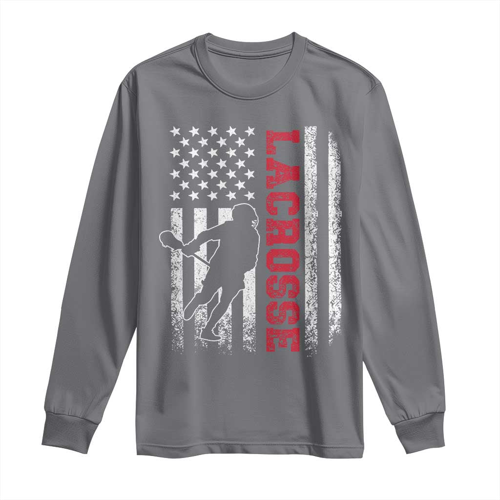 Lacrosse American Flag Lax Men 4th of July Long Sleeve Shirt