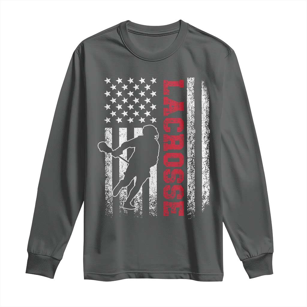 Lacrosse American Flag Lax Men 4th of July Long Sleeve Shirt