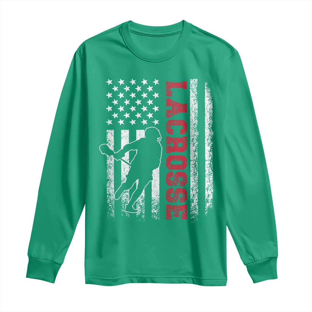 Lacrosse American Flag Lax Men 4th of July Long Sleeve Shirt