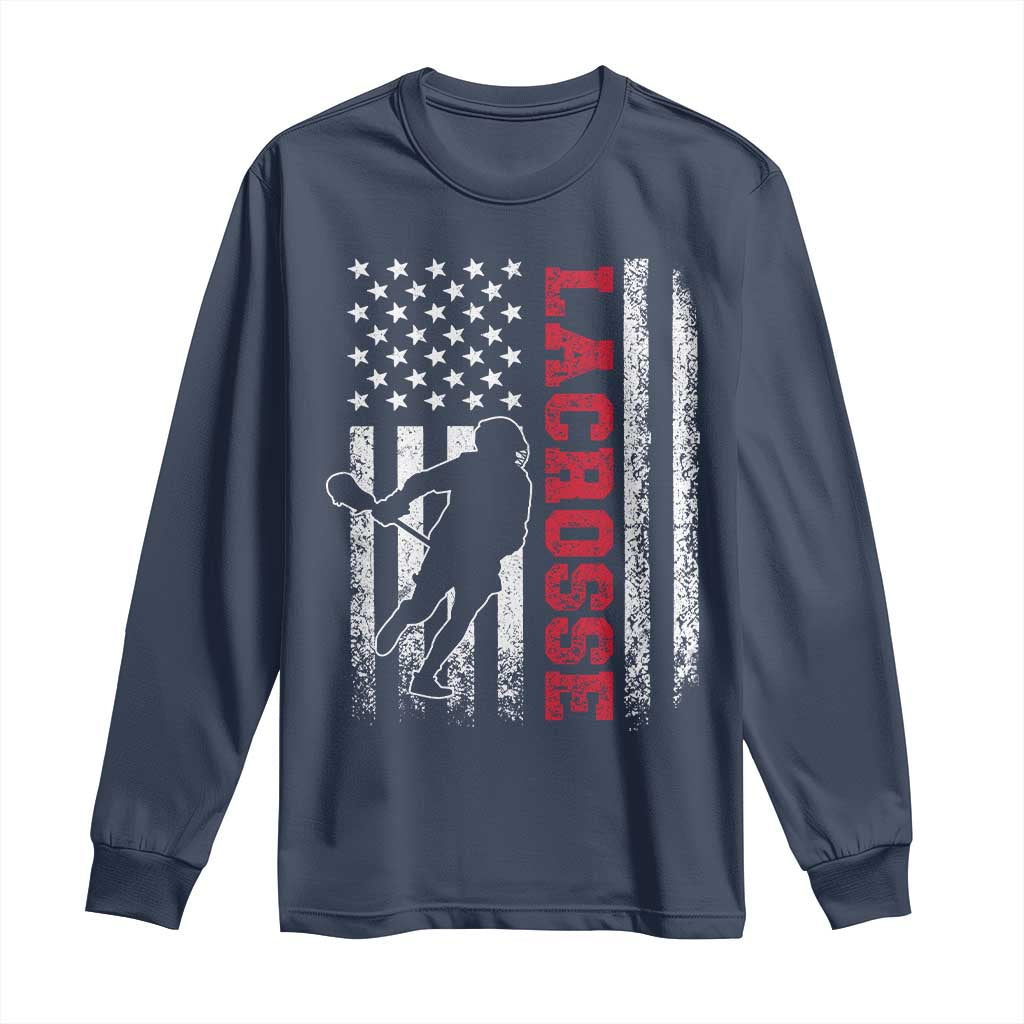 Lacrosse American Flag Lax Men 4th of July Long Sleeve Shirt
