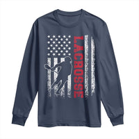 Lacrosse American Flag Lax Men 4th of July Long Sleeve Shirt