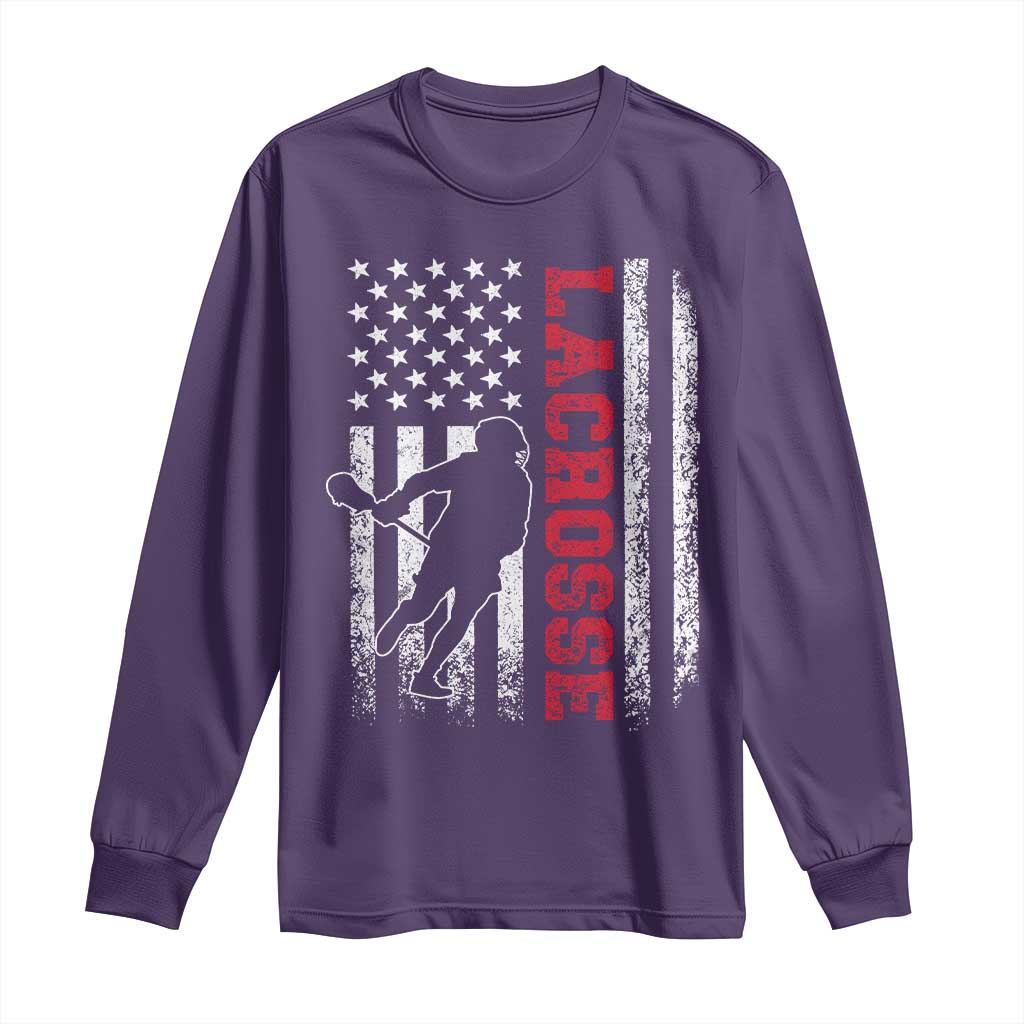 Lacrosse American Flag Lax Men 4th of July Long Sleeve Shirt