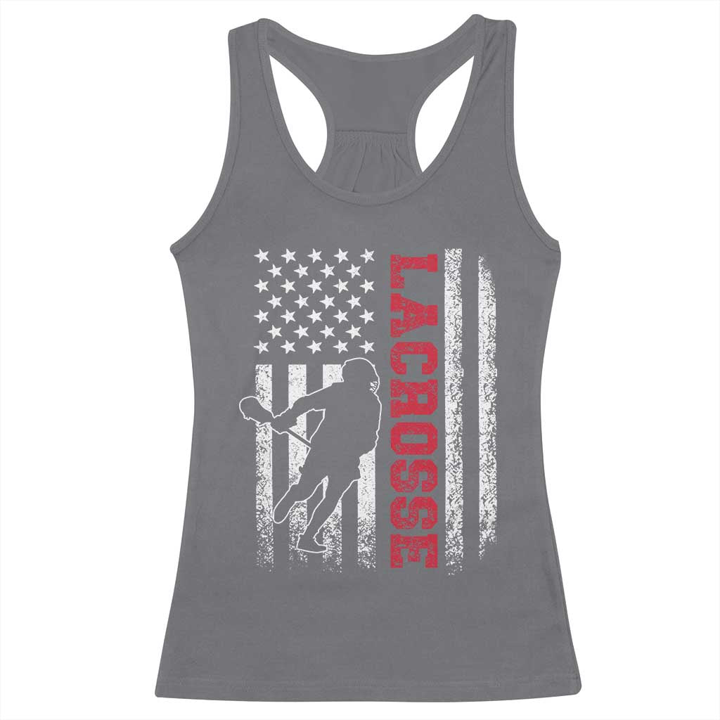 Lacrosse American Flag Lax Men 4th of July Racerback Tank Top
