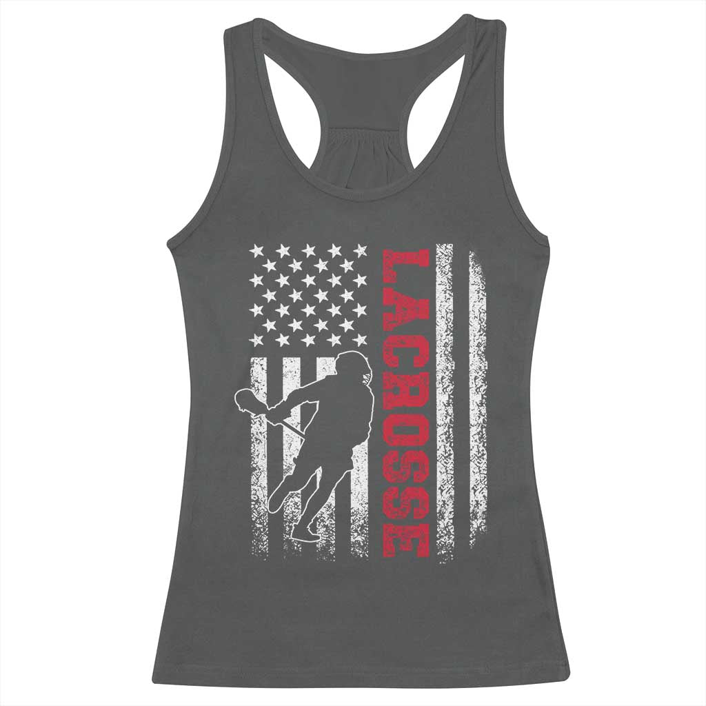 Lacrosse American Flag Lax Men 4th of July Racerback Tank Top