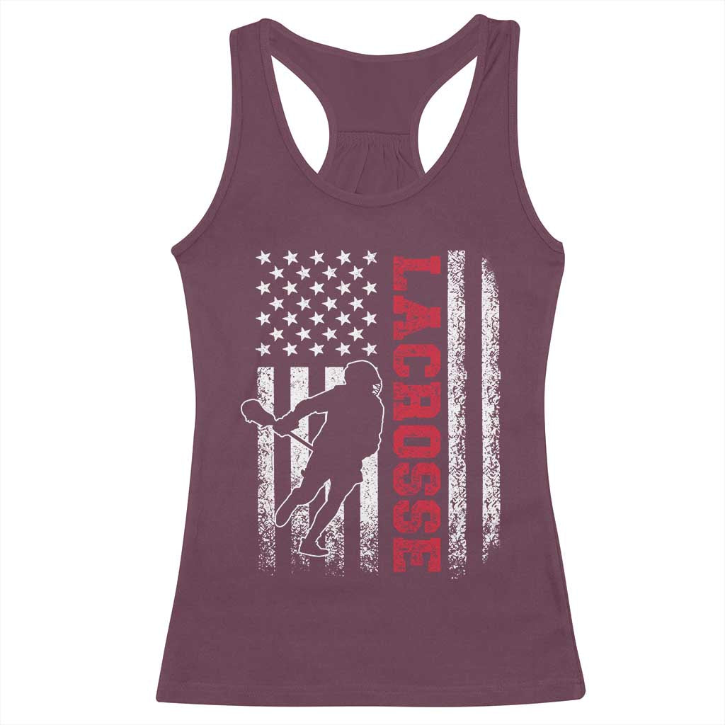 Lacrosse American Flag Lax Men 4th of July Racerback Tank Top
