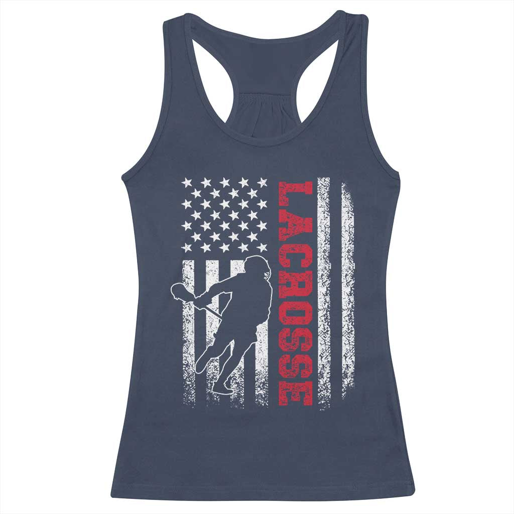 Lacrosse American Flag Lax Men 4th of July Racerback Tank Top