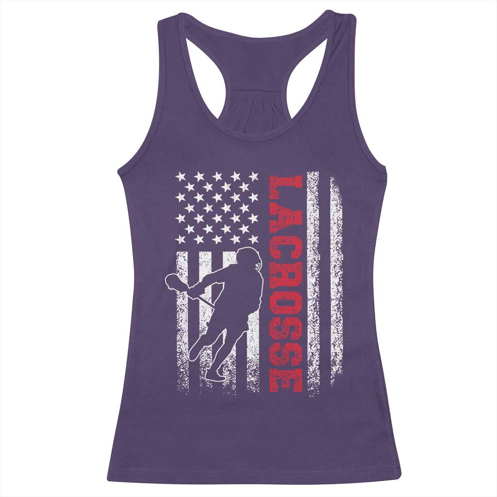 Lacrosse American Flag Lax Men 4th of July Racerback Tank Top