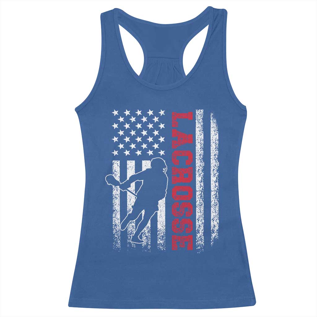 Lacrosse American Flag Lax Men 4th of July Racerback Tank Top