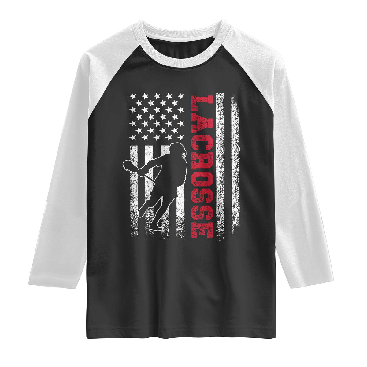Lacrosse American Flag Lax Men 4th of July Raglan Shirt