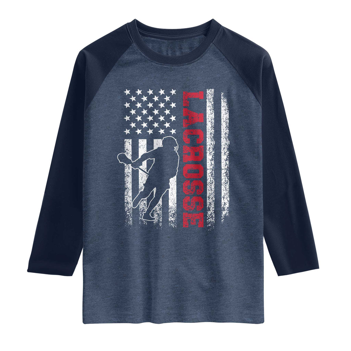 Lacrosse American Flag Lax Men 4th of July Raglan Shirt