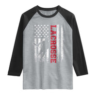Lacrosse American Flag Lax Men 4th of July Raglan Shirt