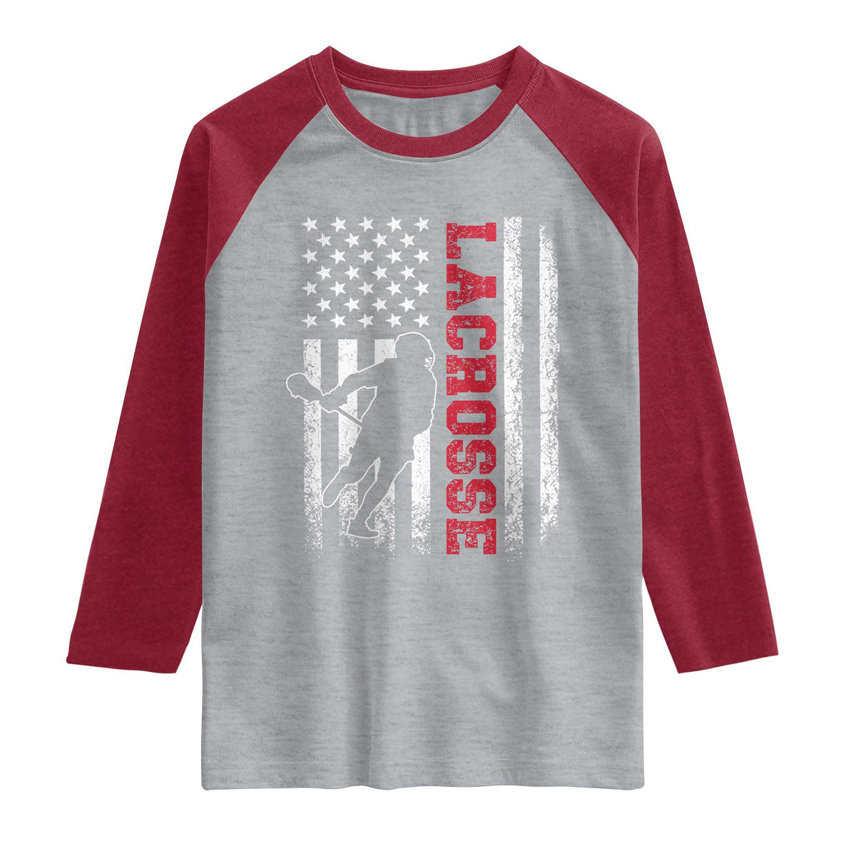 Lacrosse American Flag Lax Men 4th of July Raglan Shirt