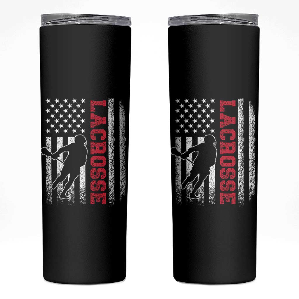 Lacrosse American Flag Lax Men 4th of July Skinny Tumbler