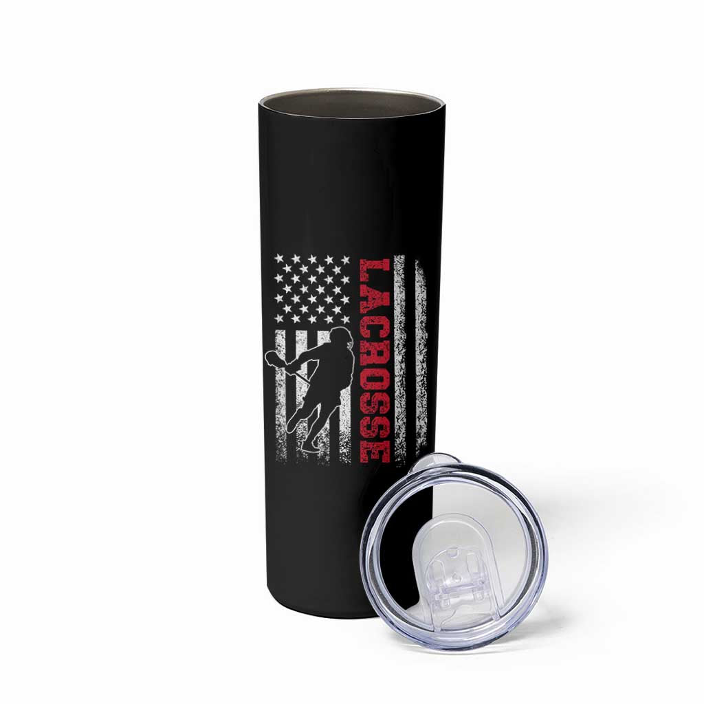 Lacrosse American Flag Lax Men 4th of July Skinny Tumbler