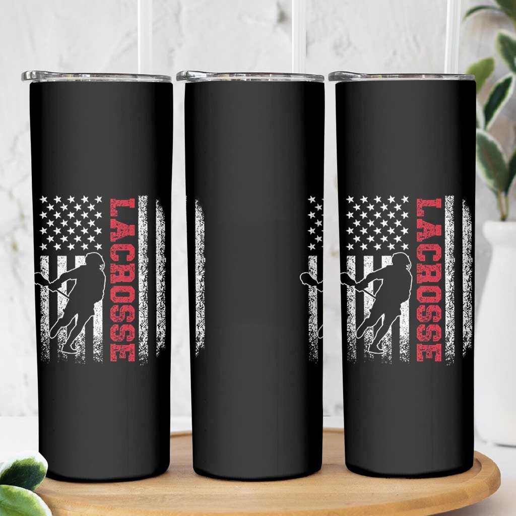Lacrosse American Flag Lax Men 4th of July Skinny Tumbler
