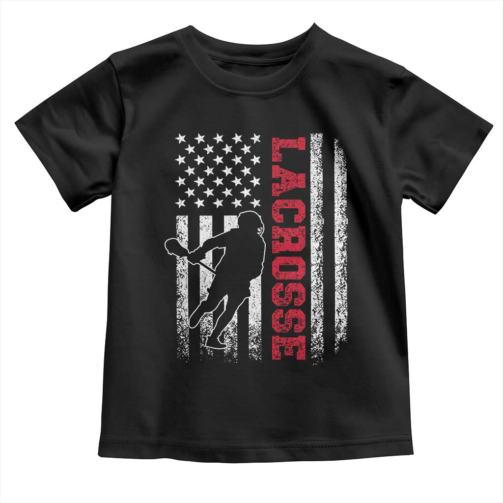 Lacrosse American Flag Lax Men 4th of July Toddler T Shirt