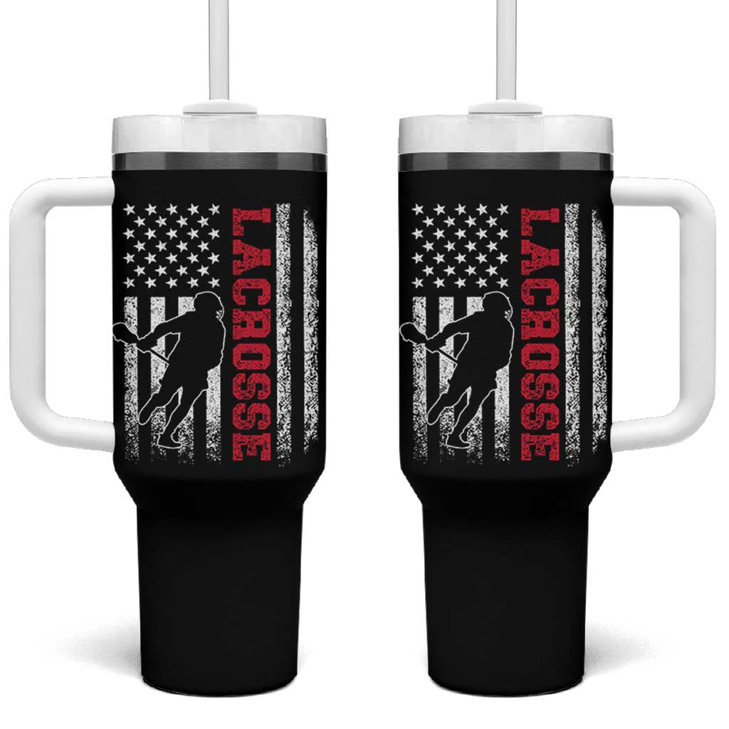 Lacrosse American Flag Lax Men 4th of July Tumbler With Handle