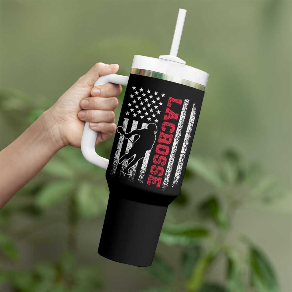 Lacrosse American Flag Lax Men 4th of July Tumbler With Handle
